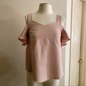 💖Blue Rain Pink Top with Ruffle Sleeves💖 size XS